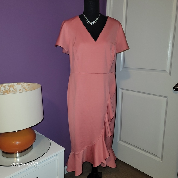 Lane Bryant Dresses & Skirts - Lane Bryant Coral V-Neck Ruffle Midi Dress Sz: 12 NWT